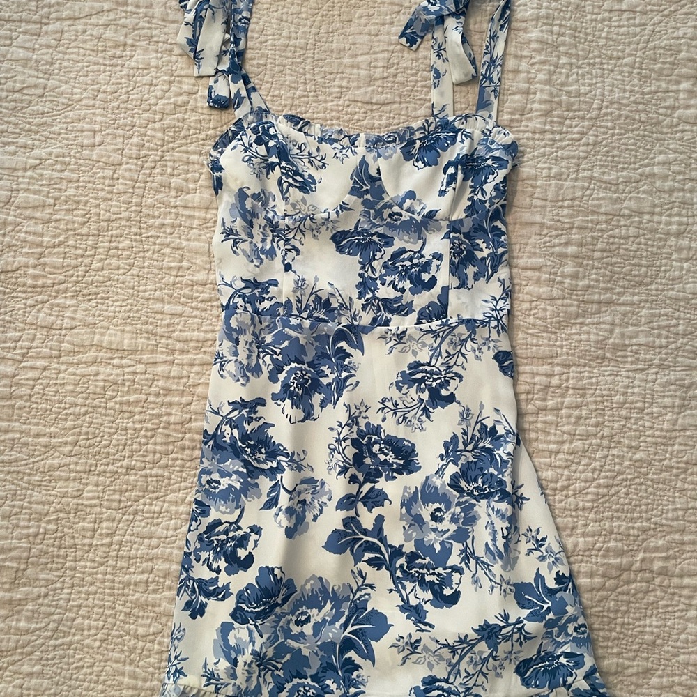 Aqua Blue and White Floral Mini Dress